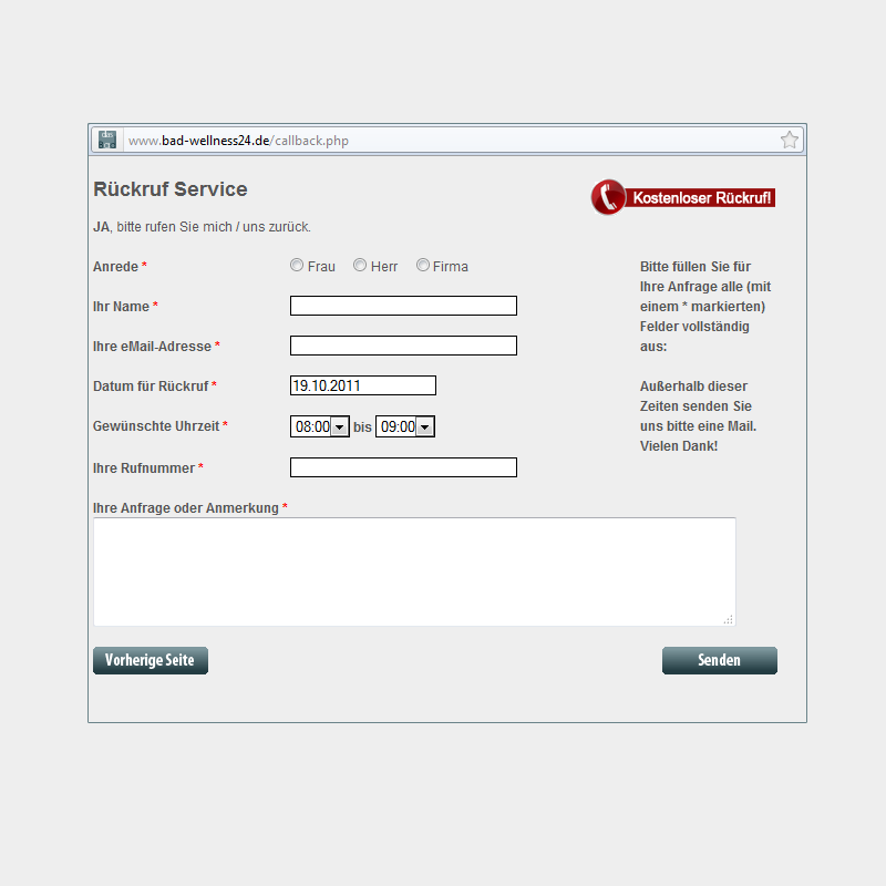 Abbildung des Rückruf-Service Moduls für xtc / Modified eCommerce im Shop