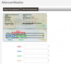 Prüfung Personalausweisnummer auf Geburtsdatum und Prüfziffer, Ansicht Personalausweisrückseite